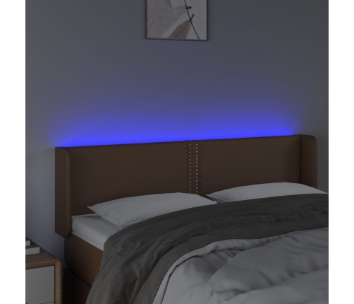 vidaXL Cabecero con LED cuero sintético marrón 147x16x78/88 cm