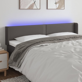 Cabecero con LED cuero sintético gris 203x16x78/88 cm