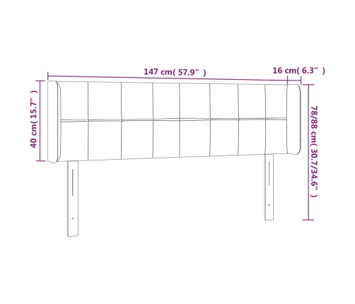 Cabecero con LED de tela gris claro 147x16x78/88 cm