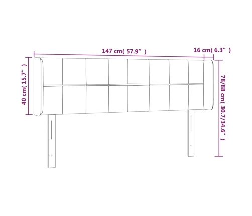 Cabecero con LED de tela azul 147x16x78/88 cm