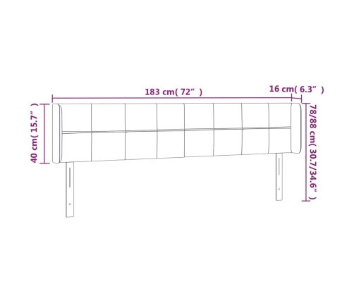 Cabecero con LED de tela gris claro 183x16x78/88 cm