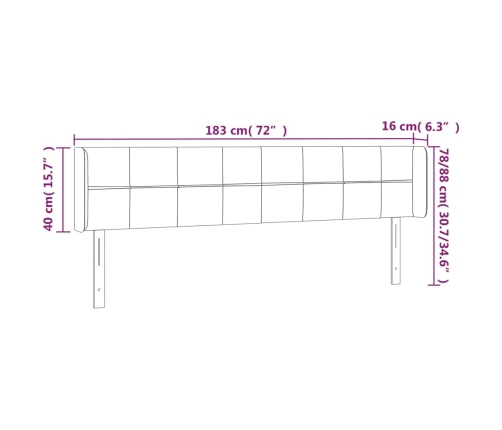 Cabecero con LED de tela negro 183x16x78/88 cm