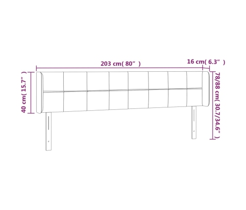 Cabecero con LED de tela negro 203x16x78/88 cm