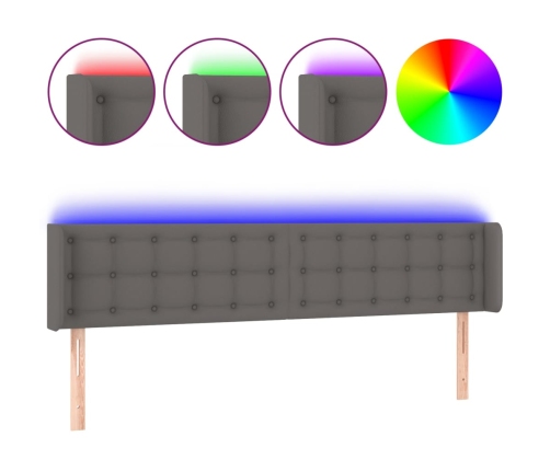 Cabecero con LED cuero sintético gris 183x16x78/88 cm