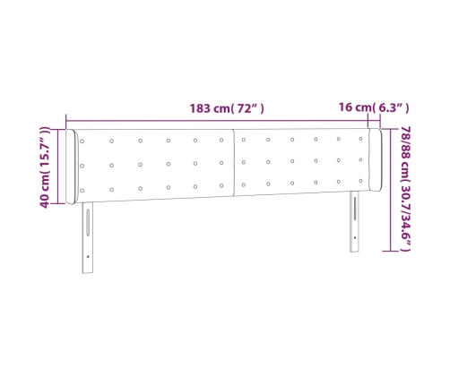 Cabecero con LED cuero sintético gris 183x16x78/88 cm