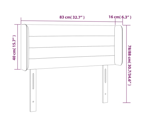 Cabecero con LED de tela negro 83x16x78/88 cm