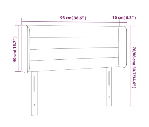 Cabecero con luces LED de tela gris oscuro 93x16x78/88 cm