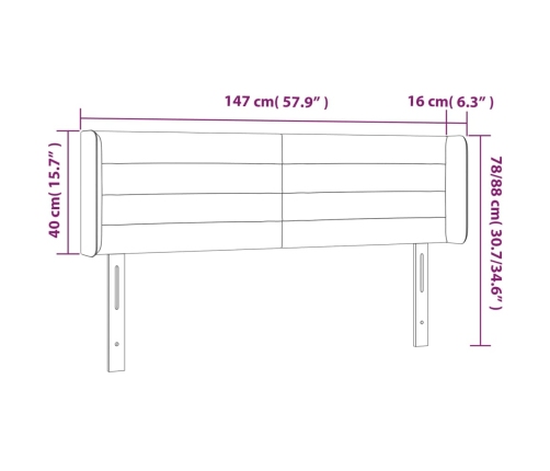 Cabecero con LED de tela negro 147x16x78/88 cm