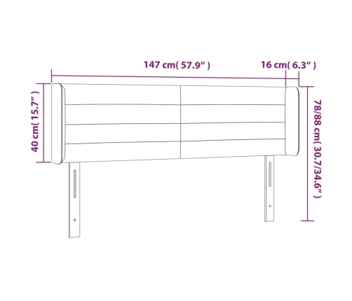 Cabecero con LED de tela crema 147x16x78/88 cm