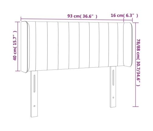 Cabecero con LED de tela negro 93x16x78/88 cm