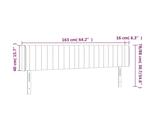 Cabecero con LED de tela gris claro 163x16x78/88 cm