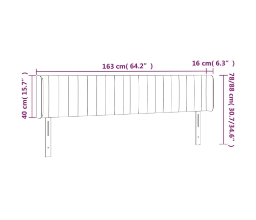 Cabecero con LED de tela negro 163x16x78/88 cm