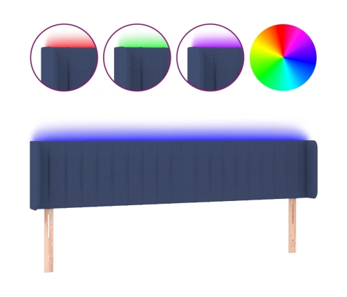 Cabecero con LED de tela azul 183x16x78/88 cm