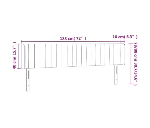 Cabecero con LED de tela azul 183x16x78/88 cm