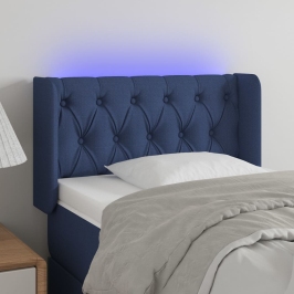 Cabecero con LED de tela azul 83x16x78/88 cm