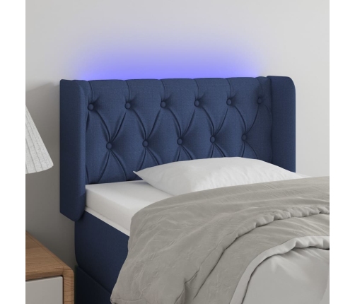 Cabecero con LED de tela azul 83x16x78/88 cm