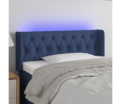 Cabecero con LED de tela azul 103x16x78/88 cm