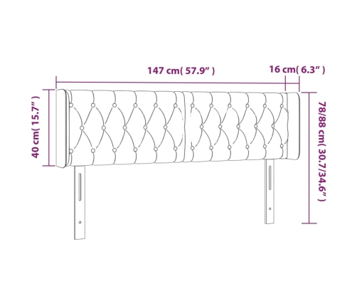 Cabecero con LED de tela gris claro 147x16x78/88 cm