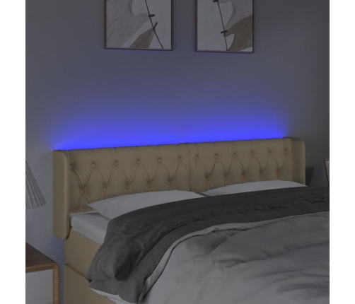 Cabecero con LED de tela crema 147x16x78/88 cm