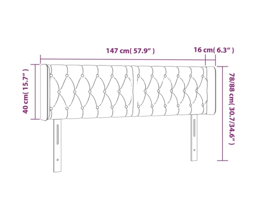 Cabecero con LED de tela crema 147x16x78/88 cm