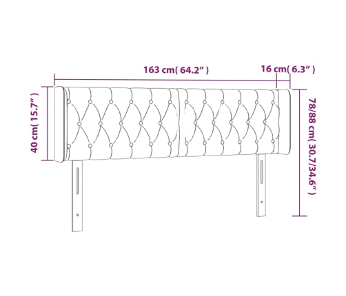 Cabecero con LED de tela gris claro 163x16x78/88 cm