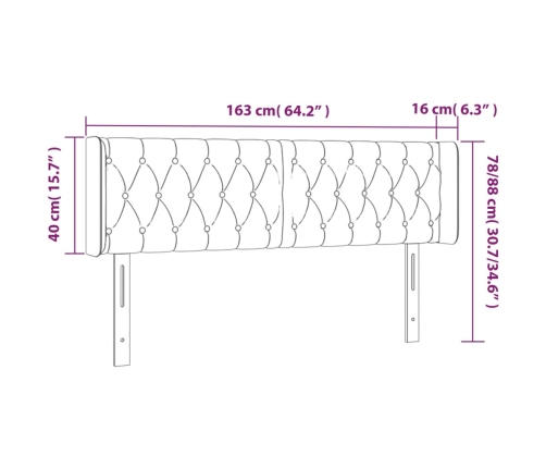 Cabecero con LED de tela crema 163x16x78/88 cm