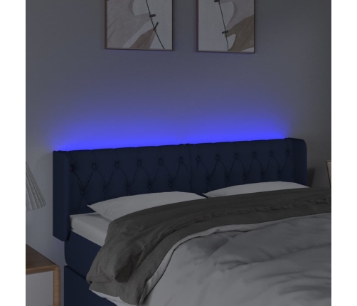 Cabecero con LED de tela azul 163x16x78/88 cm