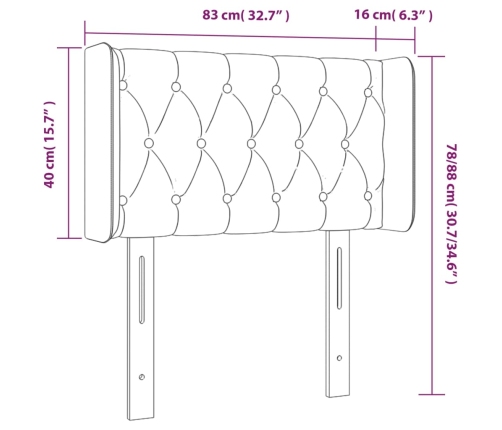 Cabecero con LED de terciopelo gris oscuro 83x16x78/88 cm