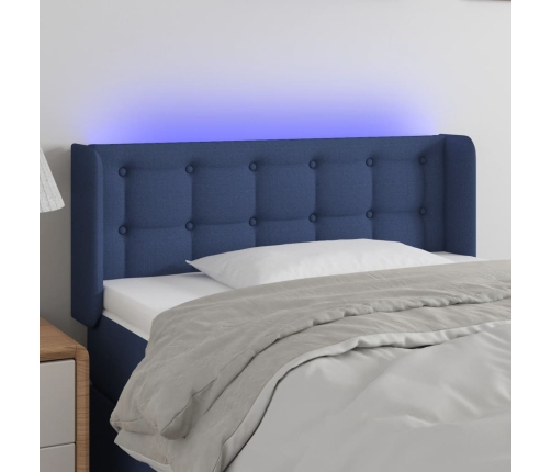 Cabecero con LED de tela azul 83x16x78/88 cm