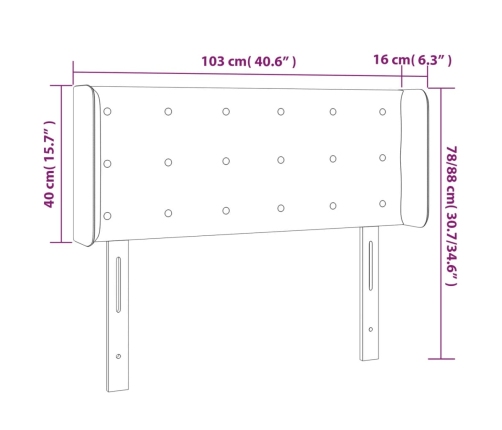 Cabecero con LED de tela gris claro 103x16x78/88 cm