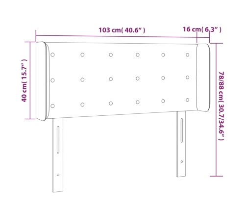 Cabecero con LED de tela gris taupe 103x16x78/88 cm