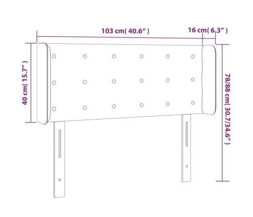Cabecero con LED de tela azul 103x16x78/88 cm