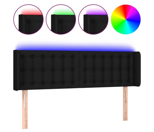 Cabecero con LED de tela negro 147x16x78/88 cm