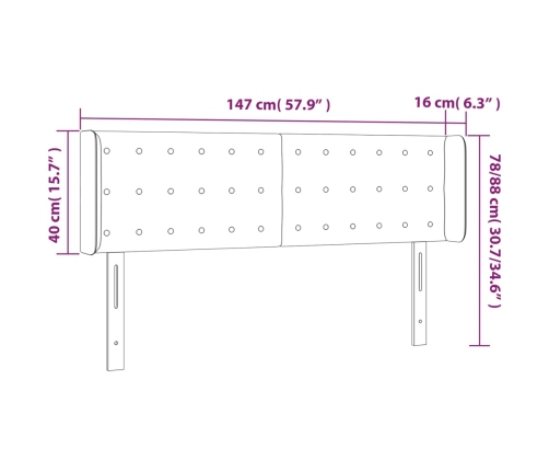 Cabecero con LED de tela negro 147x16x78/88 cm