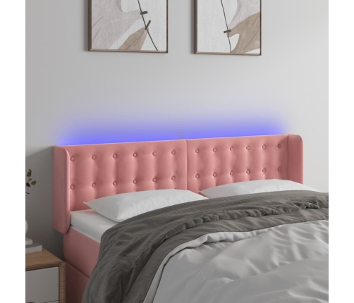 Cabecero con LED de terciopelo rosa 147x16x78/88 cm