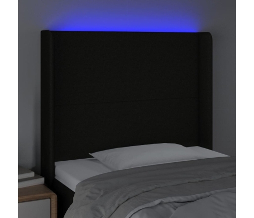 Cabecero con LED de tela negro 93x16x118/128 cm