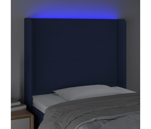 Cabecero con LED de tela azul 103x16x118/128 cm