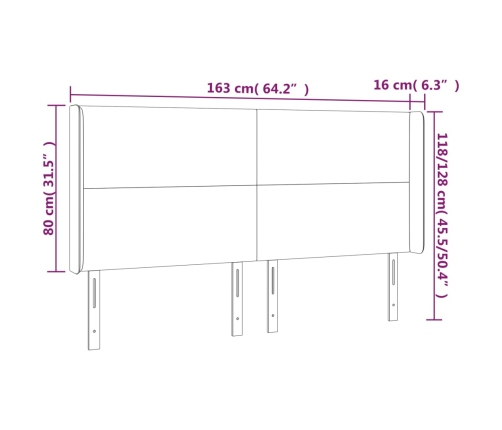 Cabecero con LED de tela gris claro 163x16x118/128 cm