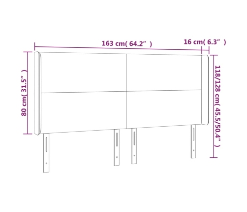 Cabecero con LED de tela negro 163x16x118/128 cm