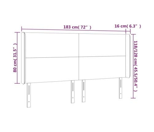 Cabecero con LED de tela gris claro 183x16x118/128 cm