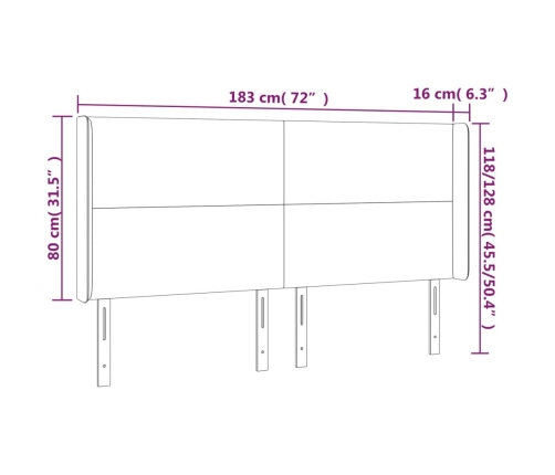 Cabecero con LED de tela gris taupe 183x16x118/128 cm