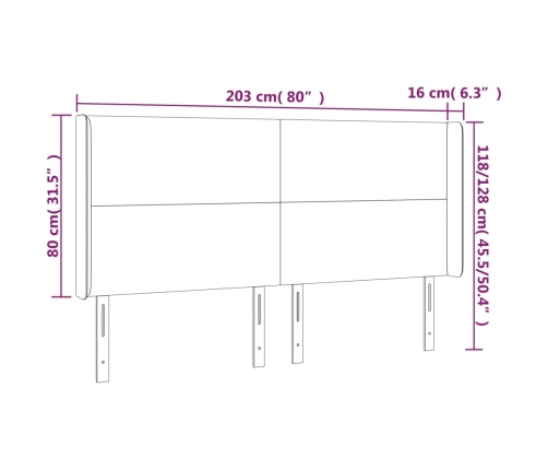 Cabecero con LED de tela gris taupe 203x16x118/128 cm