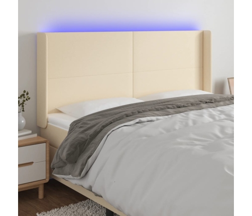 vidaXL Cabecero con LED de tela color crema 203x16x118/128 cm