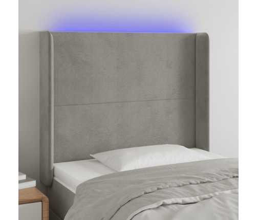 Cabecero con LED de terciopelo gris claro 83x16x118/128 cm