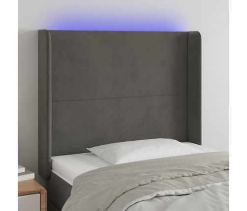 Cabecero con LED de terciopelo gris oscuro 83x16x118/128 cm