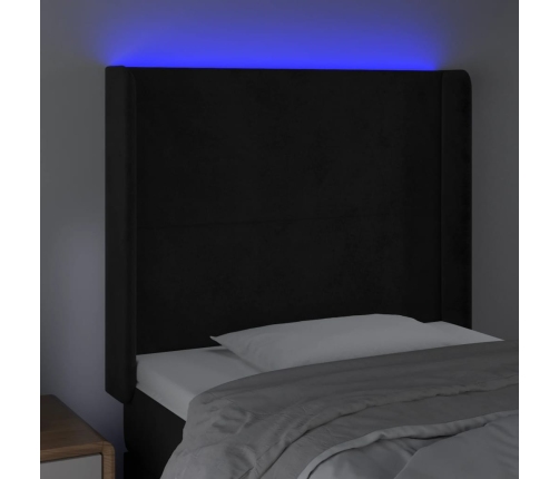 Cabecero con LED de terciopelo negro 83x16x118/128 cm