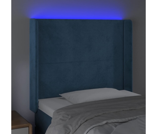 Cabecero con LED de terciopelo azul oscuro 83x16x118/128 cm