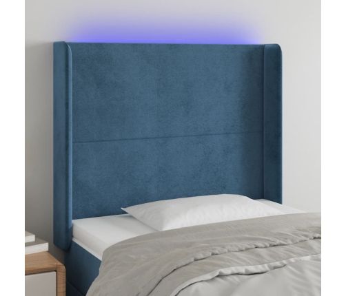 Cabecero con LED de terciopelo azul oscuro 83x16x118/128 cm