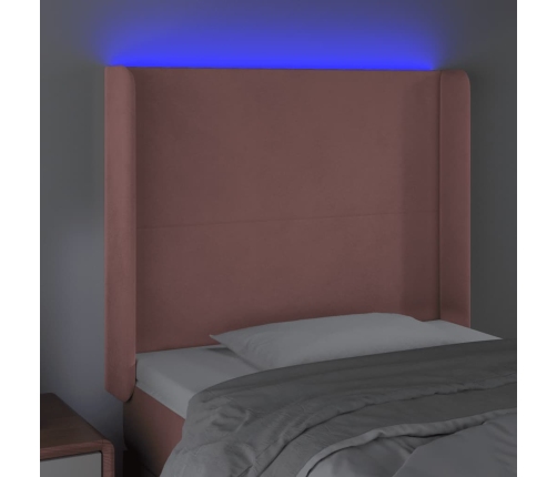 Cabecero con LED de terciopelo rosa 83x16x118/128 cm