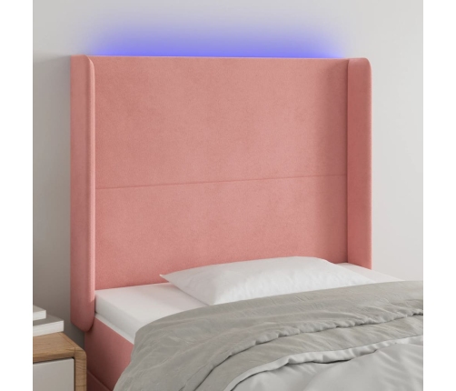 Cabecero con LED de terciopelo rosa 83x16x118/128 cm